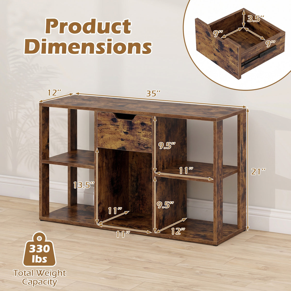 5-Cube Bookcase with Storage Drawer Freestanding Bookshelf Modern Display Rack