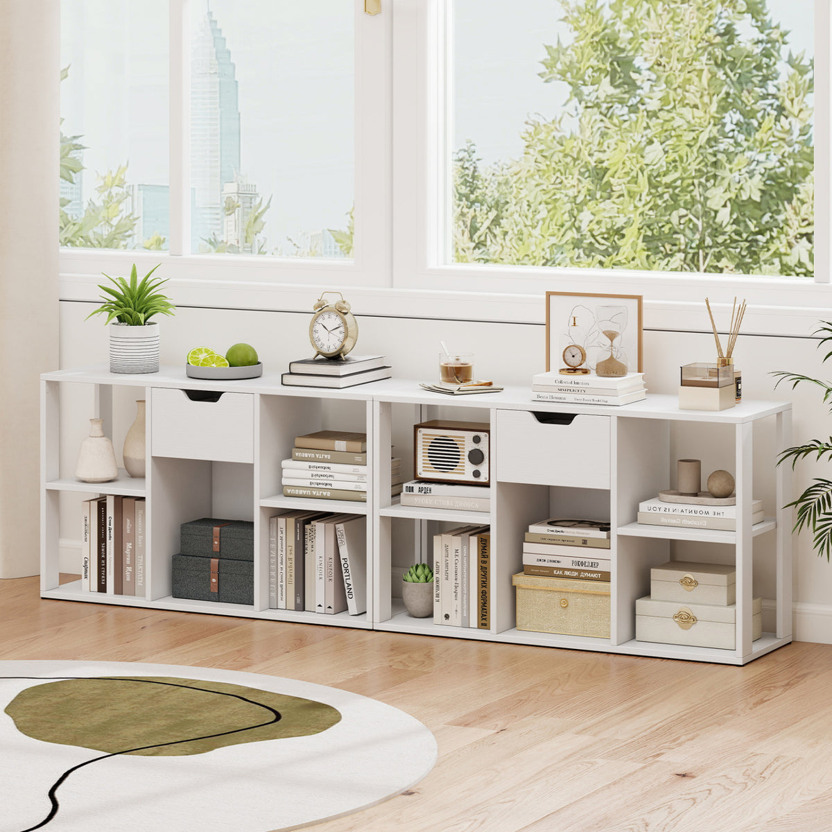 5-Cube Bookcase with Storage Drawer Freestanding Bookshelf Modern Display Rack