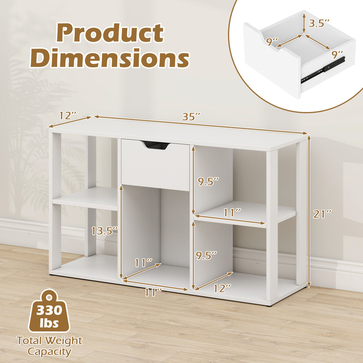 5-Cube Bookcase with Storage Drawer Freestanding Bookshelf Modern Display Rack