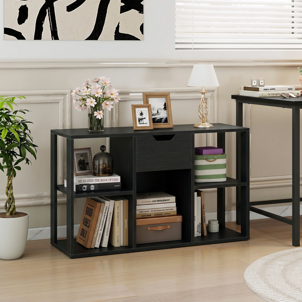 5-Cube Bookcase with Storage Drawer Freestanding Bookshelf Modern Display Rack