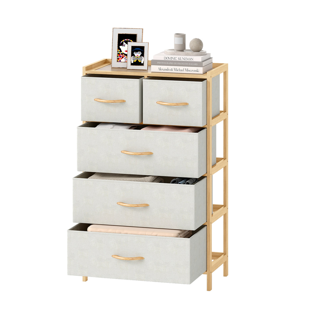 5-Drawer Dresser with Top Shelf for Bedroom-Natural
