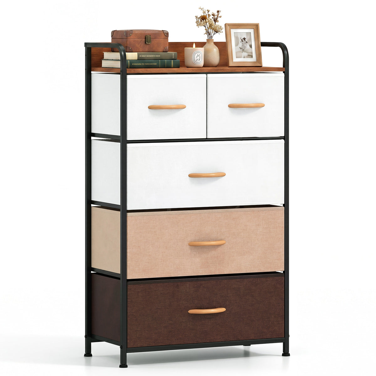 5-Drawer Fabric Dresser with Removable Fabric Bins-Multicolor