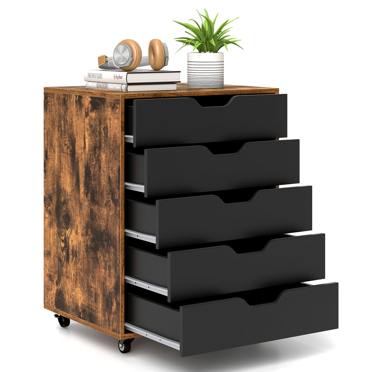 5 Drawer Mobile File Cabinet with Wheels for Living Room