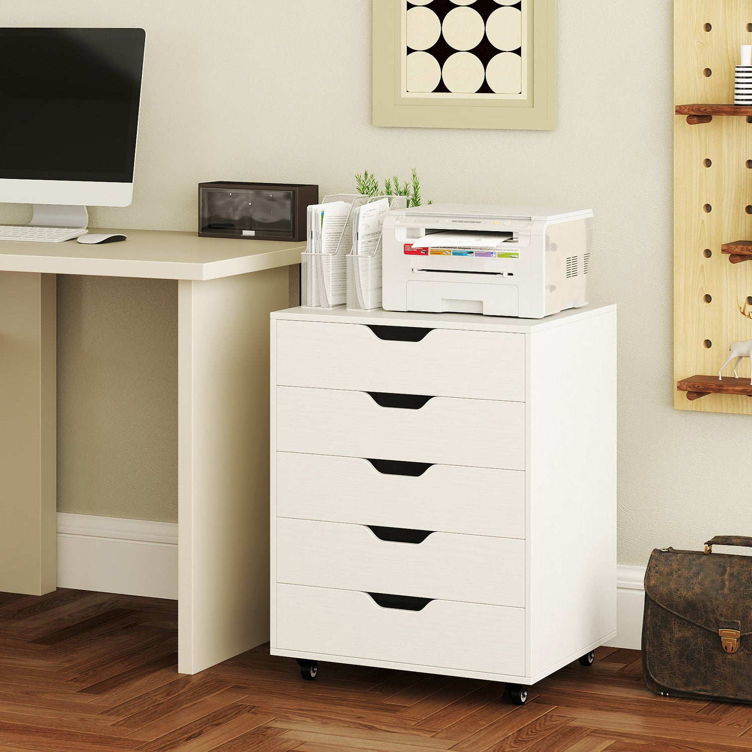 5 Drawer Mobile File Cabinet with Wheels for Living Room