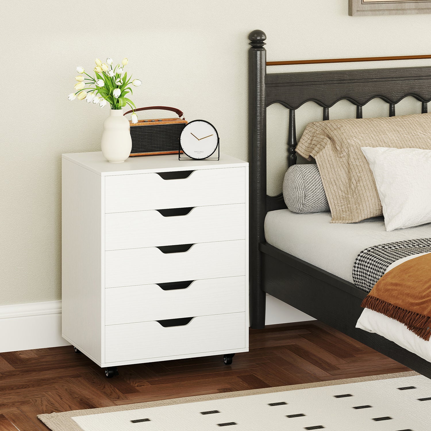 5 Drawer Mobile File Cabinet with Wheels for Living Room