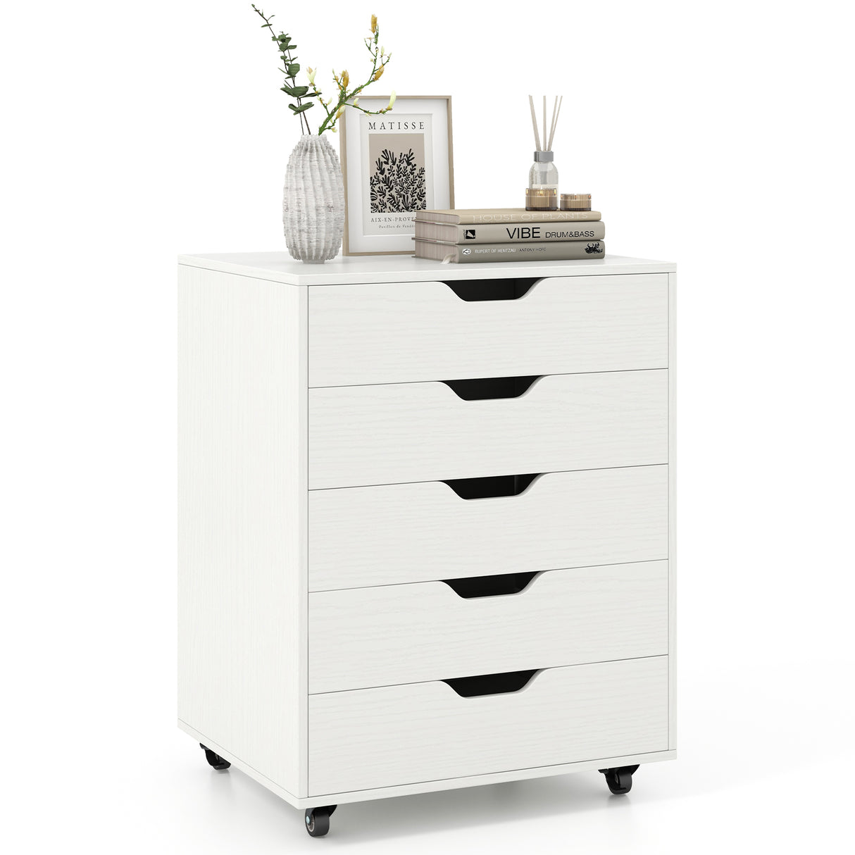 5 Drawer Mobile File Cabinet with Wheels for Living Room