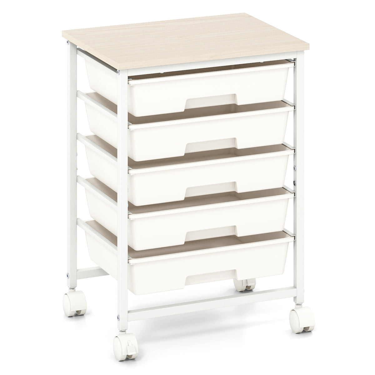 5-Drawer Rolling Cart with Wooden Tabletop and Metal Frame for Craft Room
