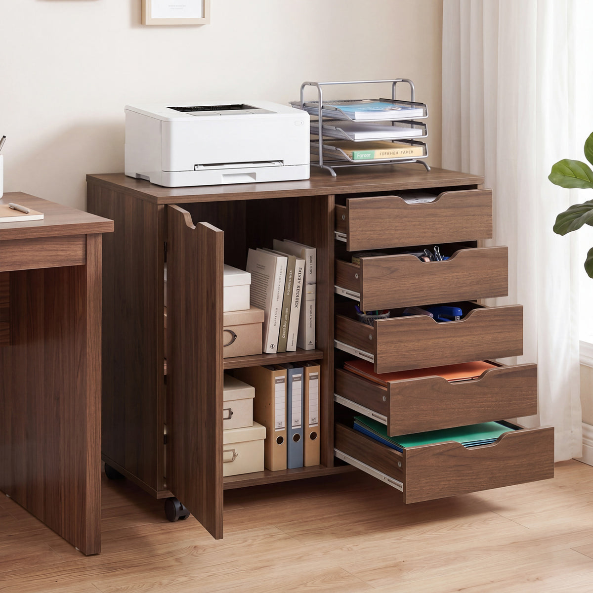 5 Drawer Storage Cabinet on Wheels with Adjustable Shelf