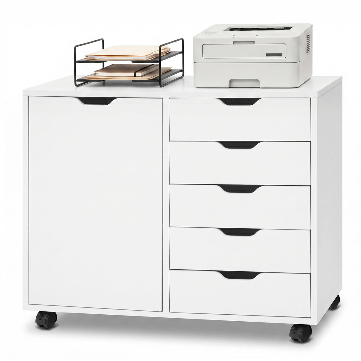 5 Drawer Storage Cabinet on Wheels with Adjustable Shelf