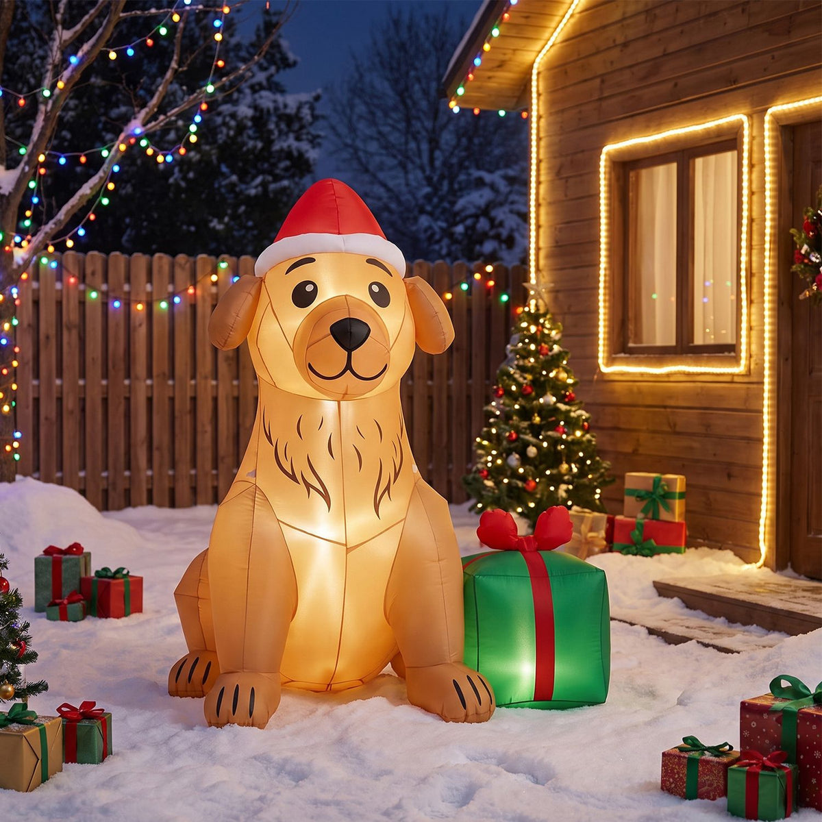 5 FT Christmas Inflatable Golden Retriever Dog Decoration for Holiday Decor
