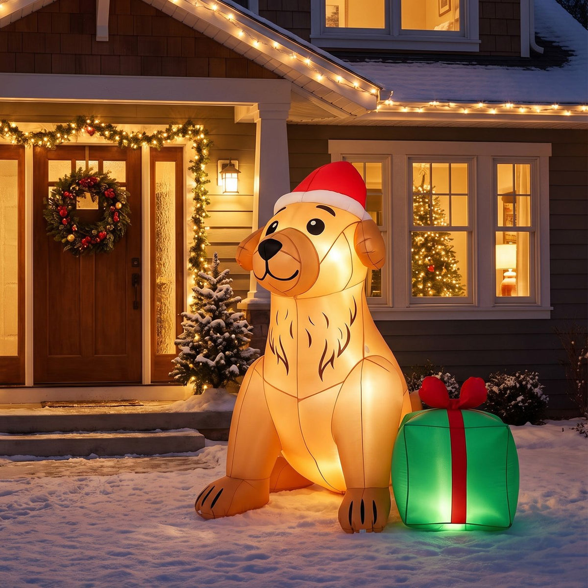 5 FT Christmas Inflatable Golden Retriever Dog Decoration for Holiday Decor