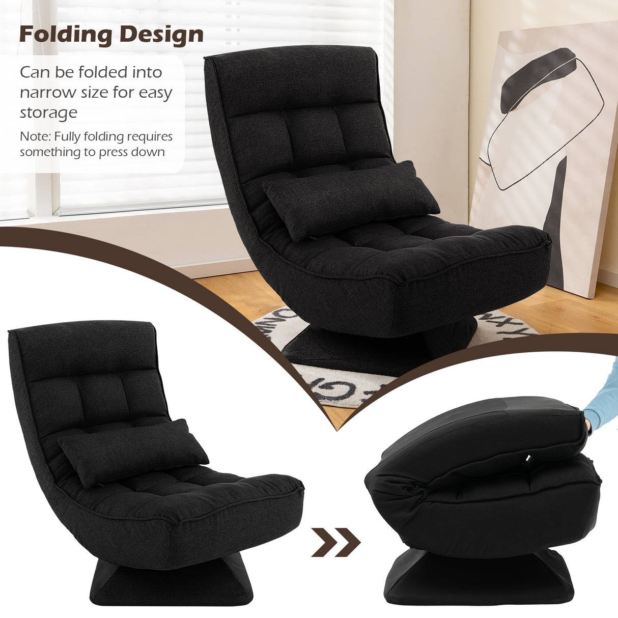 5-Level Adjustable 360° Swivel Floor Chair with Massage Pillow