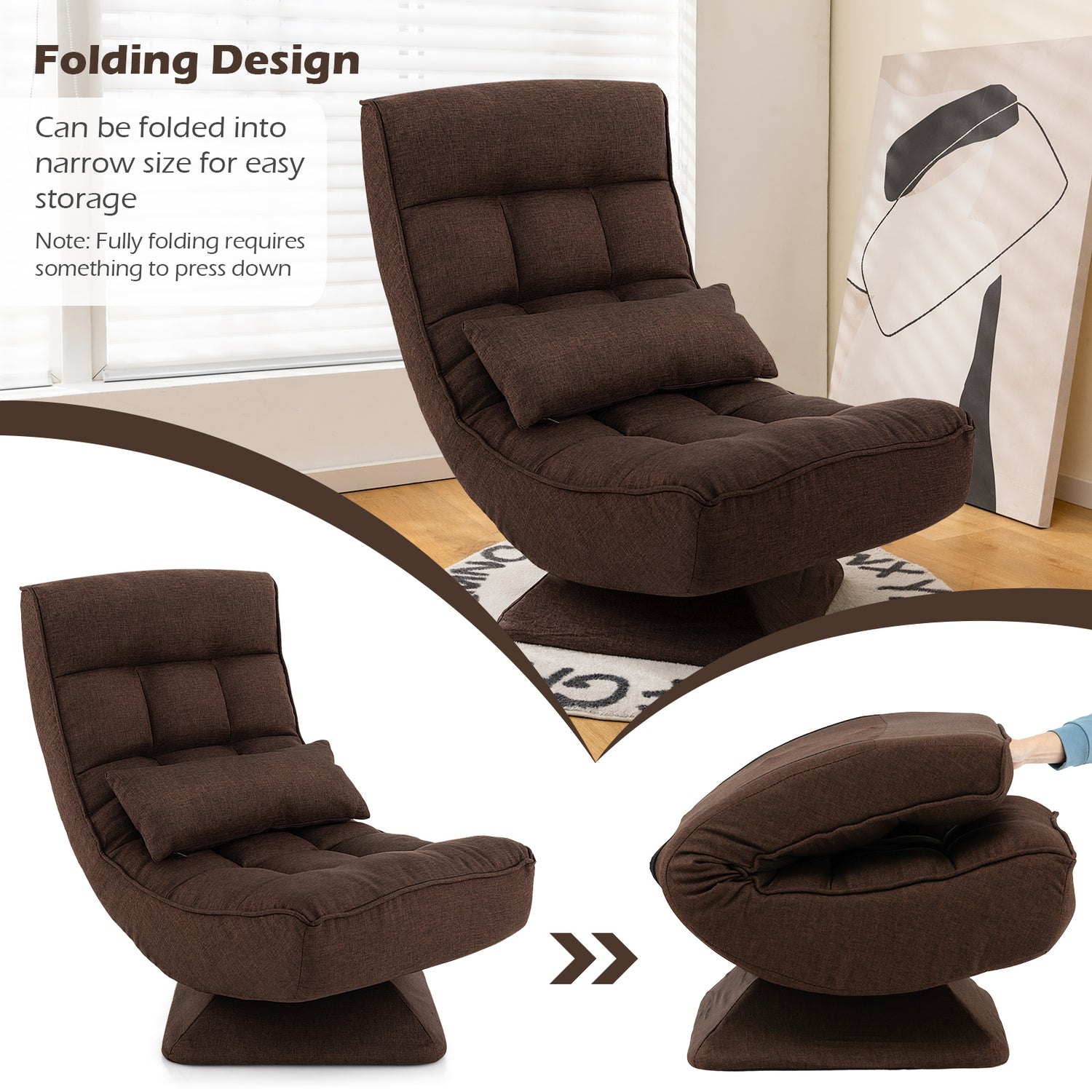 5-Level Adjustable 360° Swivel Floor Chair with Massage Pillow