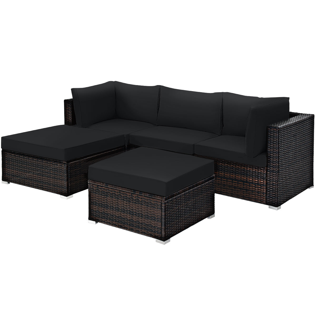 5 Pieces Outdoor Patio Rattan Furniture Set With Cushions