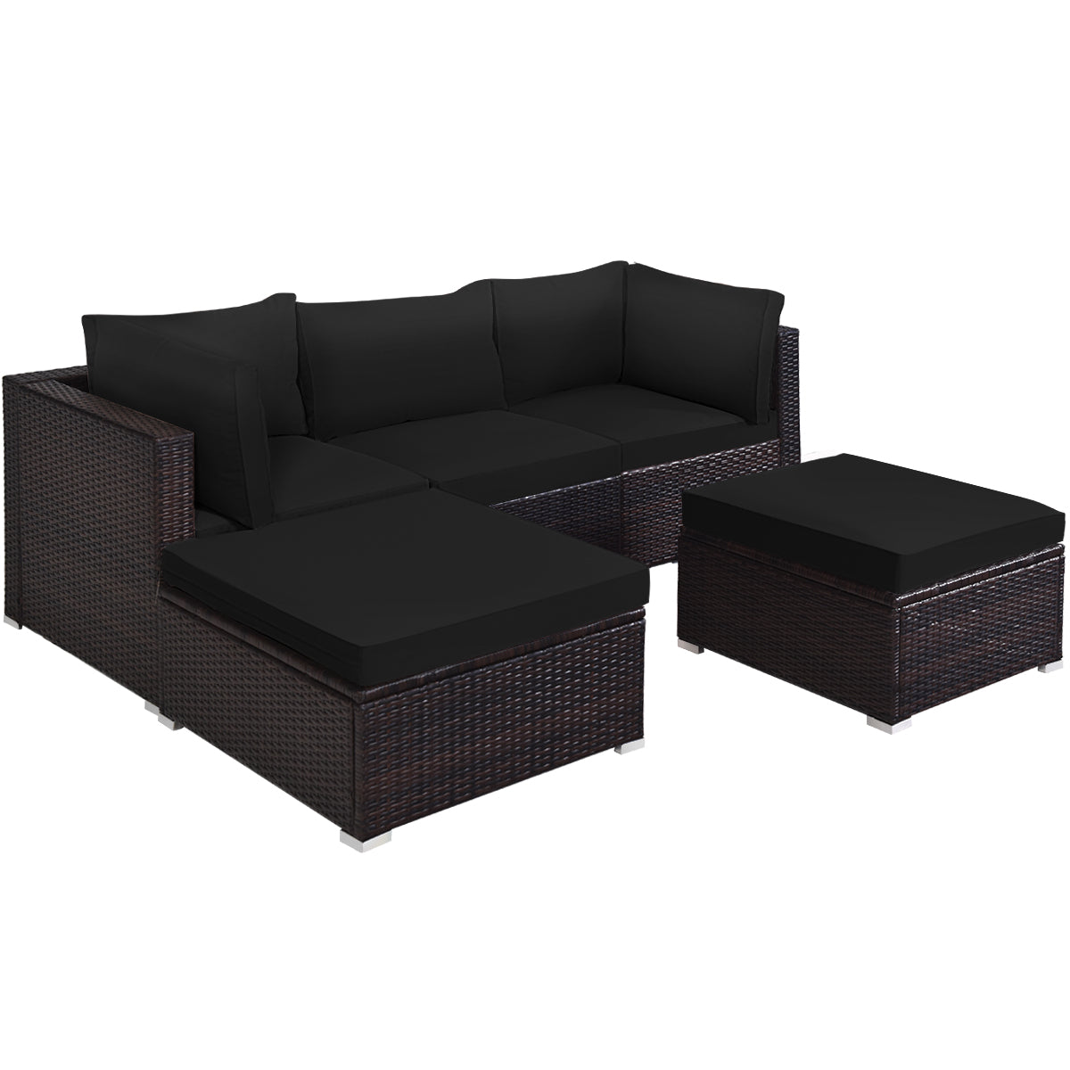 5 Pieces Outdoor Patio Rattan Furniture Set With Cushions
