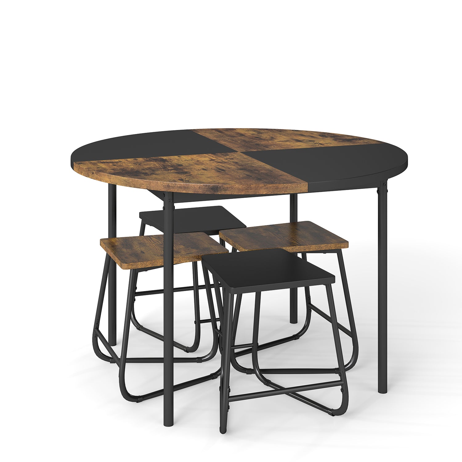 5-Piece Dining Set for 4 47 Inch Round Kitchen Table and 4 Stools-Brown
