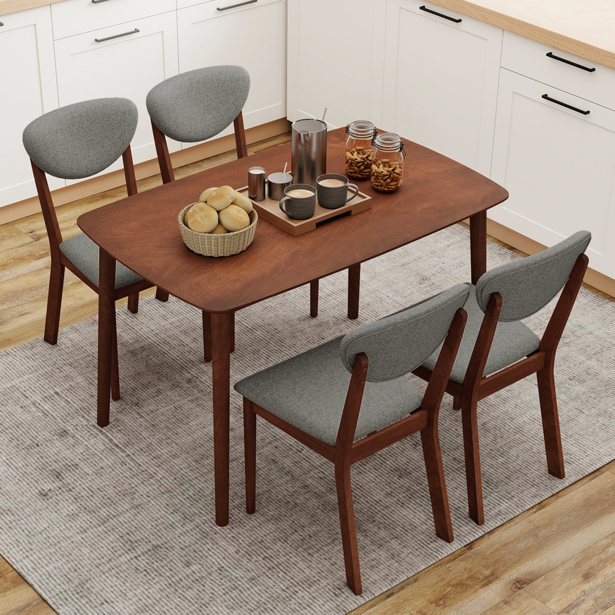 5-Piece Dining Set for 4 with Rectangular Table & Fabric Chairs for Living Room