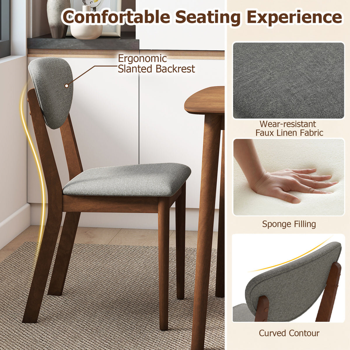 5-Piece Dining Set for 4 with Rectangular Table & Fabric Chairs for Living Room