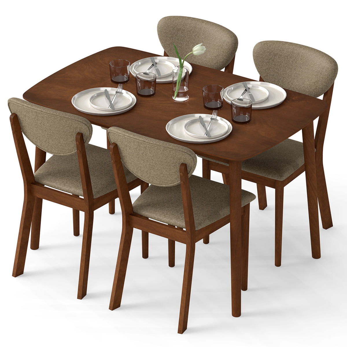 5-Piece Dining Set for 4 with Rectangular Table & Fabric Chairs for Living Room