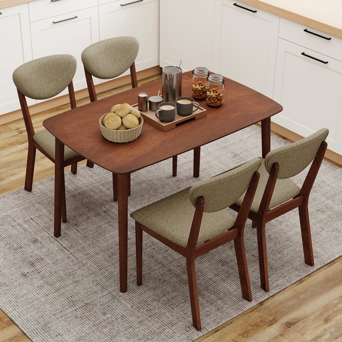 5-Piece Dining Set for 4 with Rectangular Table & Fabric Chairs for Living Room