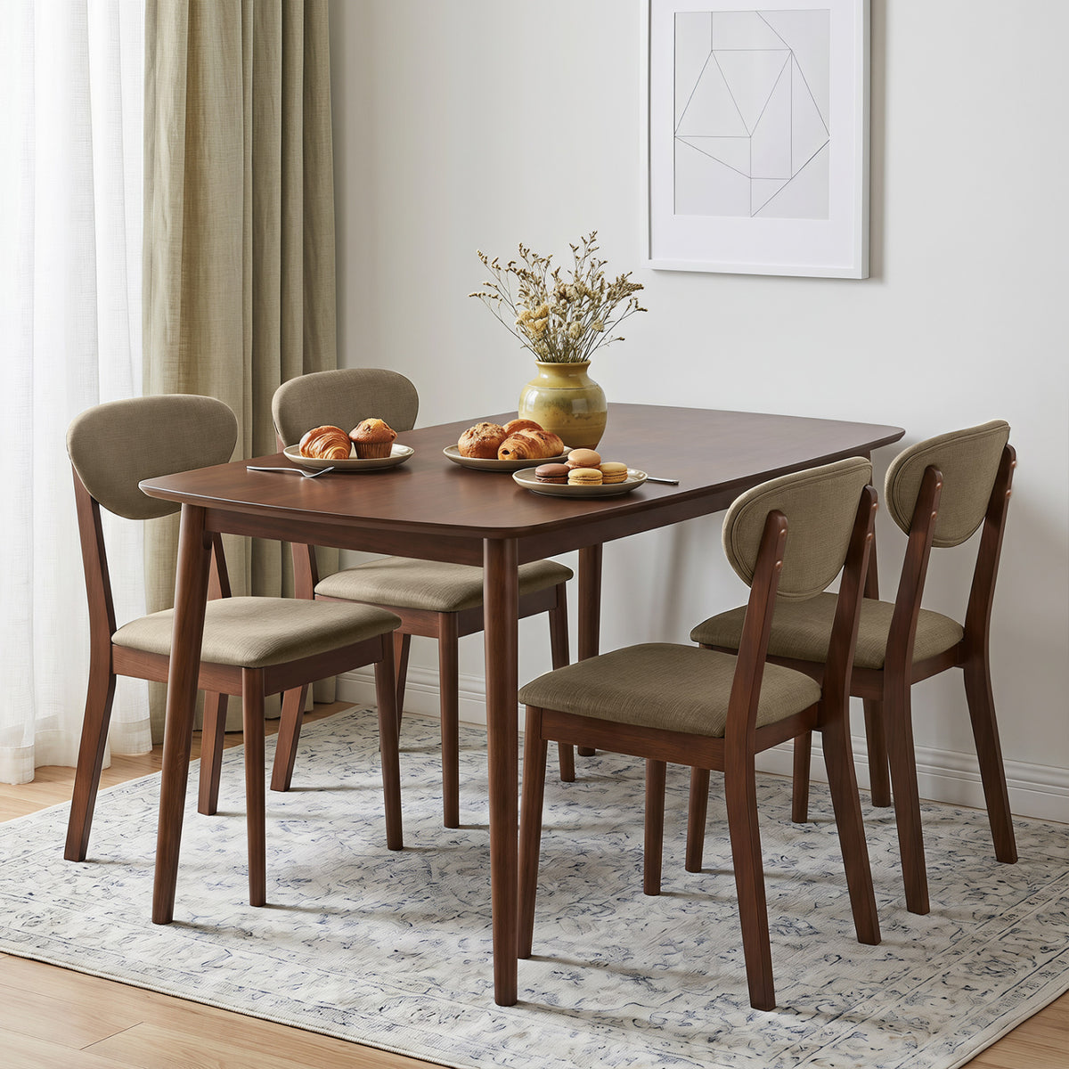 5-Piece Dining Set for 4 with Rectangular Table & Fabric Chairs for Living Room