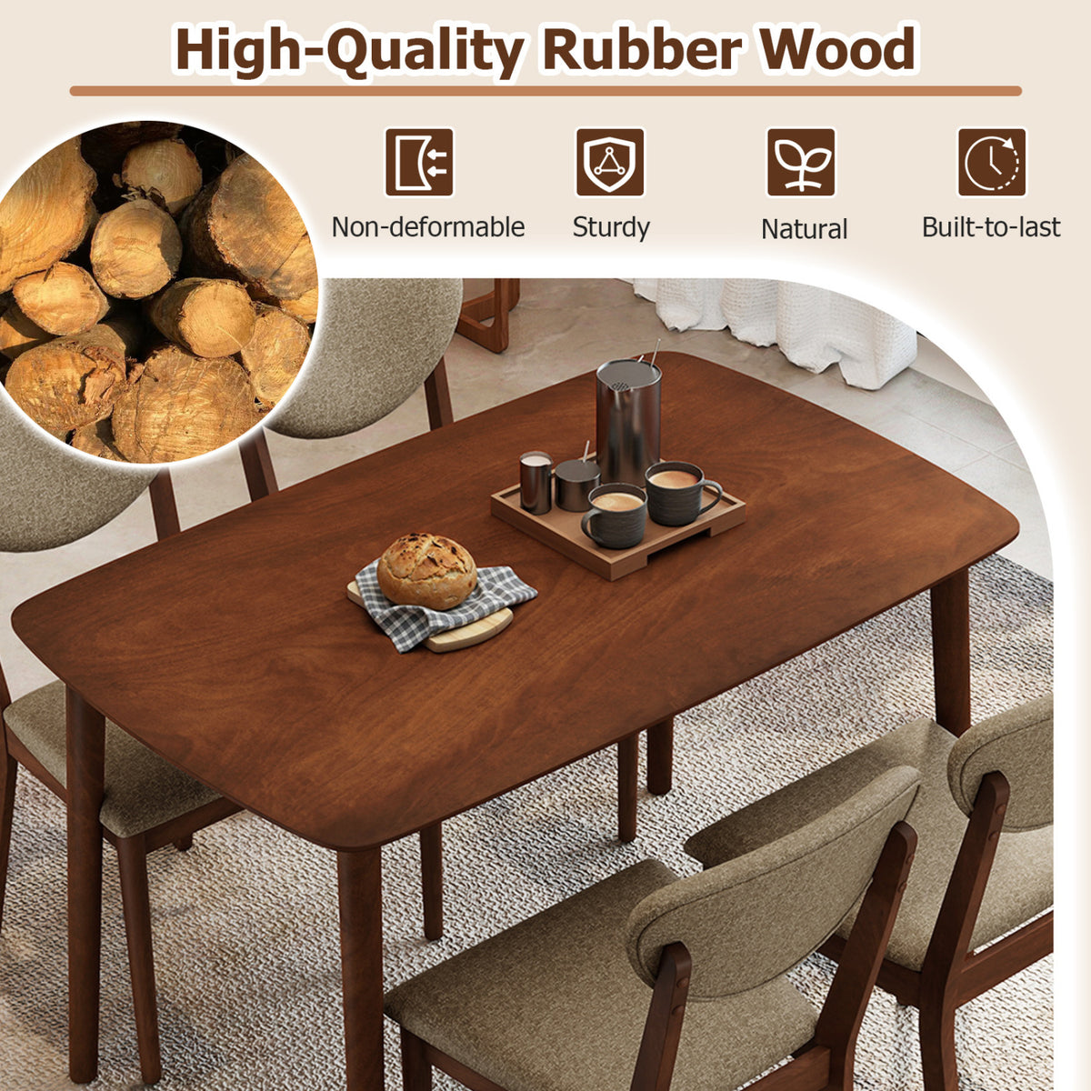 5-Piece Dining Set for 4 with Rectangular Table & Fabric Chairs for Living Room