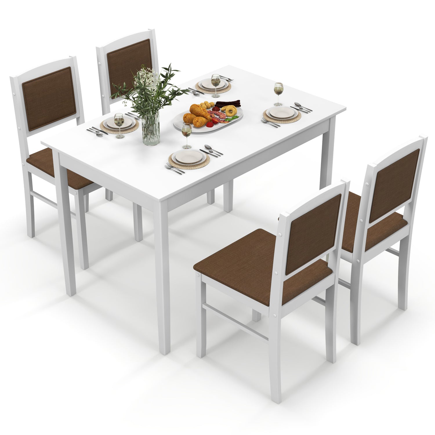 5-Piece Dining Set for 4 with Rubber Wood Legs for Small Dining Room