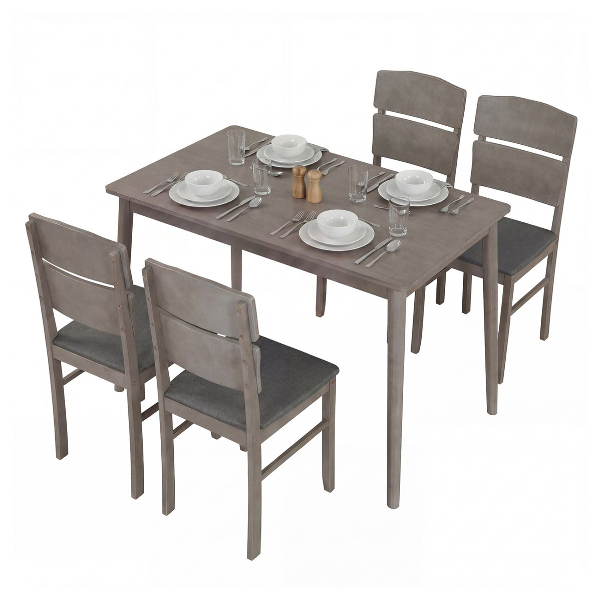 5-Piece Dining Table Set with High Curved Back for 4 People