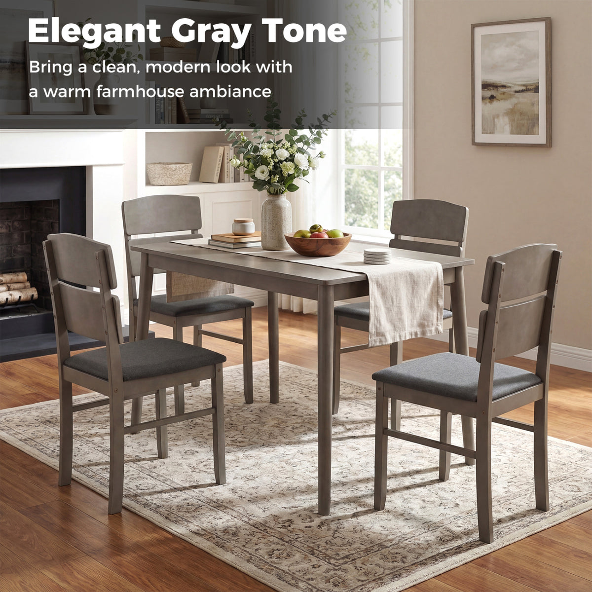 5-Piece Dining Table Set with High Curved Back for 4 People
