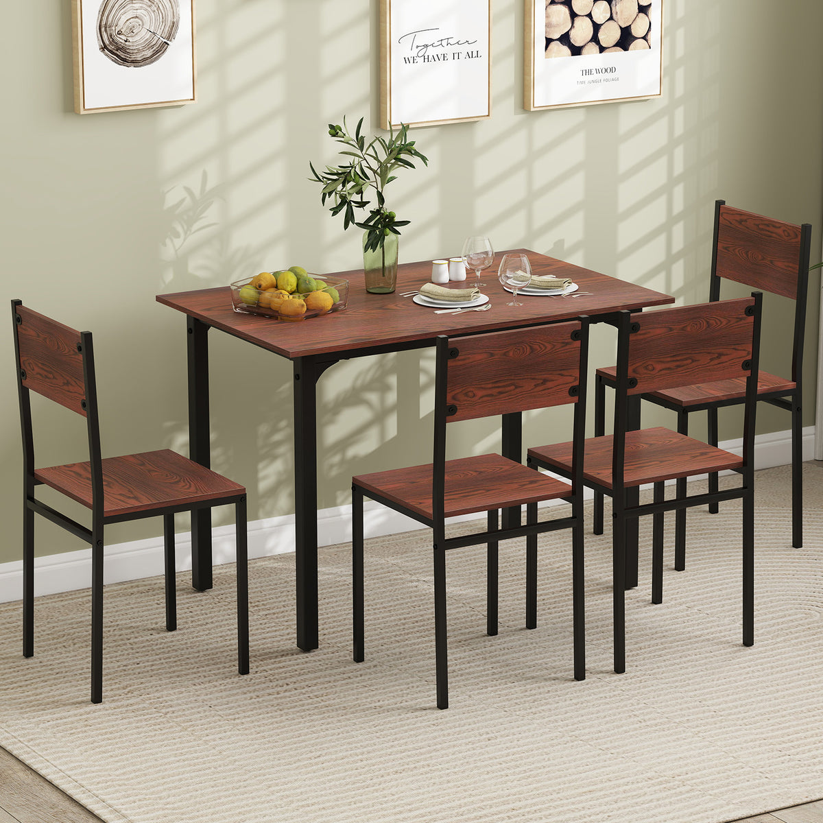 5 Piece Dining Table Set Industrial Style Kitchen Table and Chairs for 4