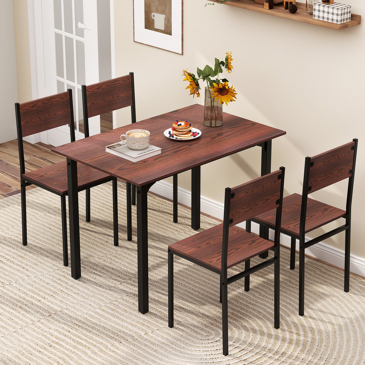 5 Piece Dining Table Set Industrial Style Kitchen Table and Chairs for 4