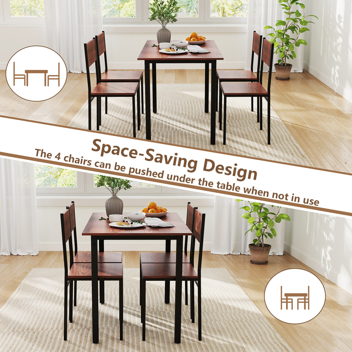 5 Piece Dining Table Set Industrial Style Kitchen Table and Chairs for 4