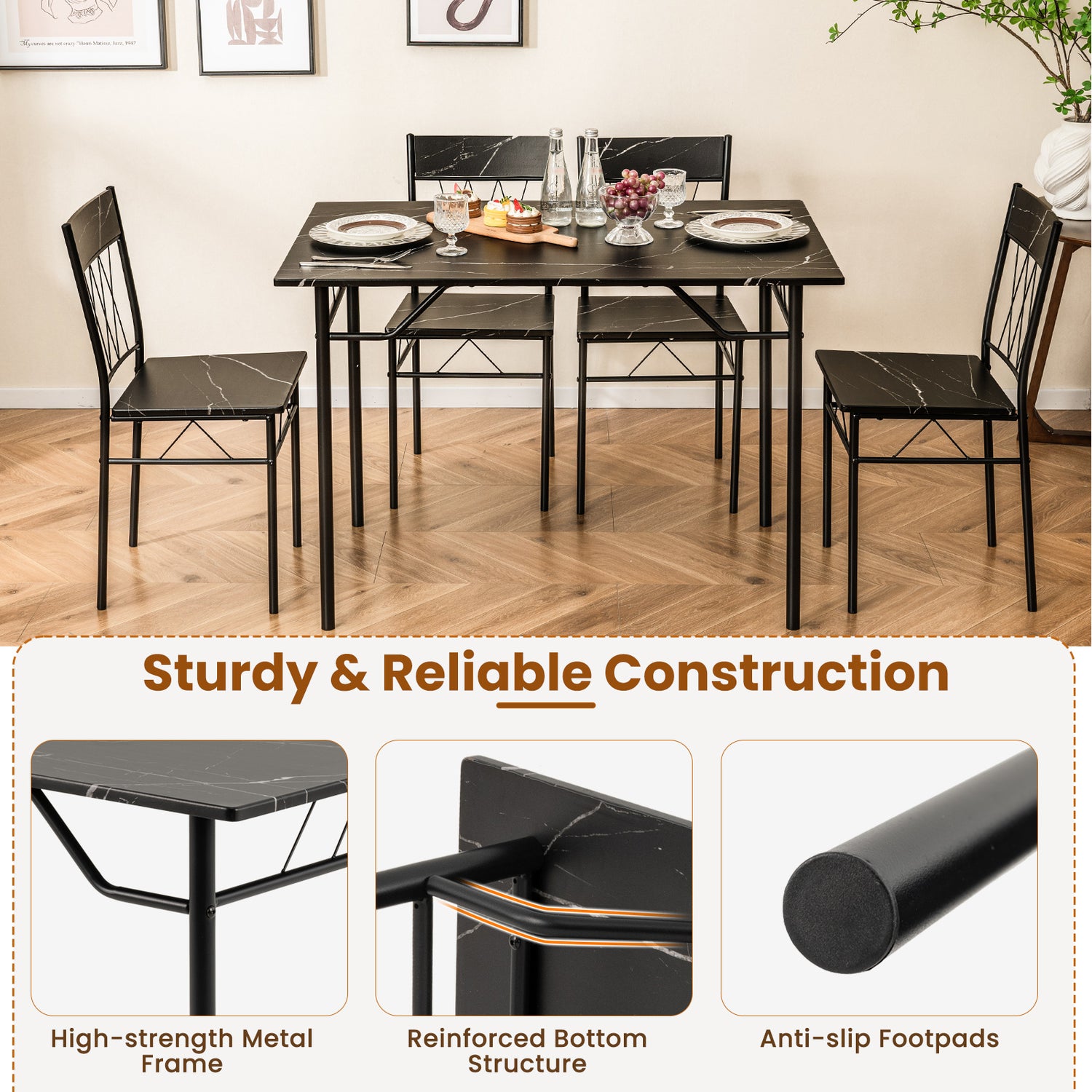 5-Piece Dining Table Set for 4 with Kitchen Table and 4 Dining Chairs