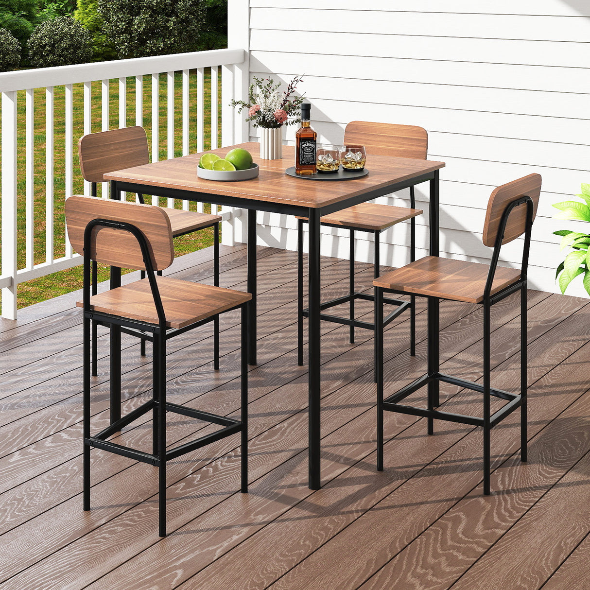 5-Piece Industrial Dining Table Set with Counter Height Table and 4 Bar Stools