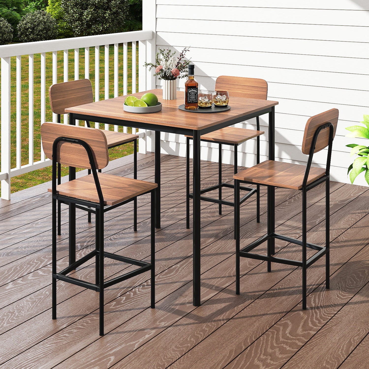 5-Piece Industrial Dining Table Set with Counter Height Table and 4 Bar Stools