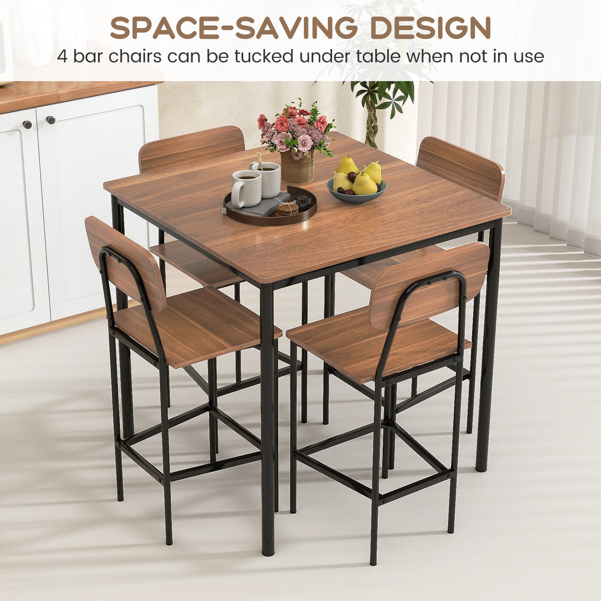5-Piece Industrial Dining Table Set with Counter Height Table and 4 Bar Stools