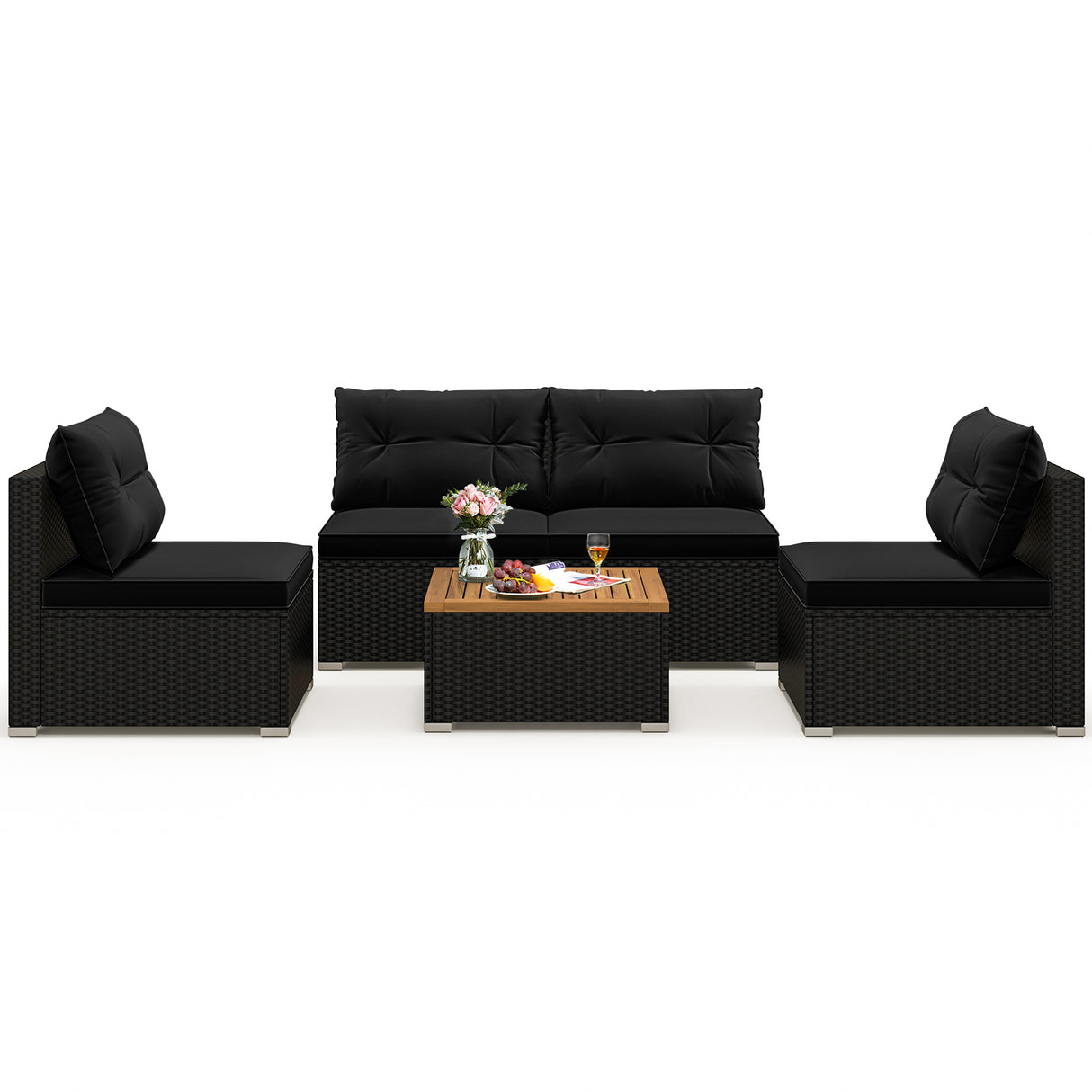 5 Piece Outdoor Furniture Set with Solid Tabletop and Soft Cushions