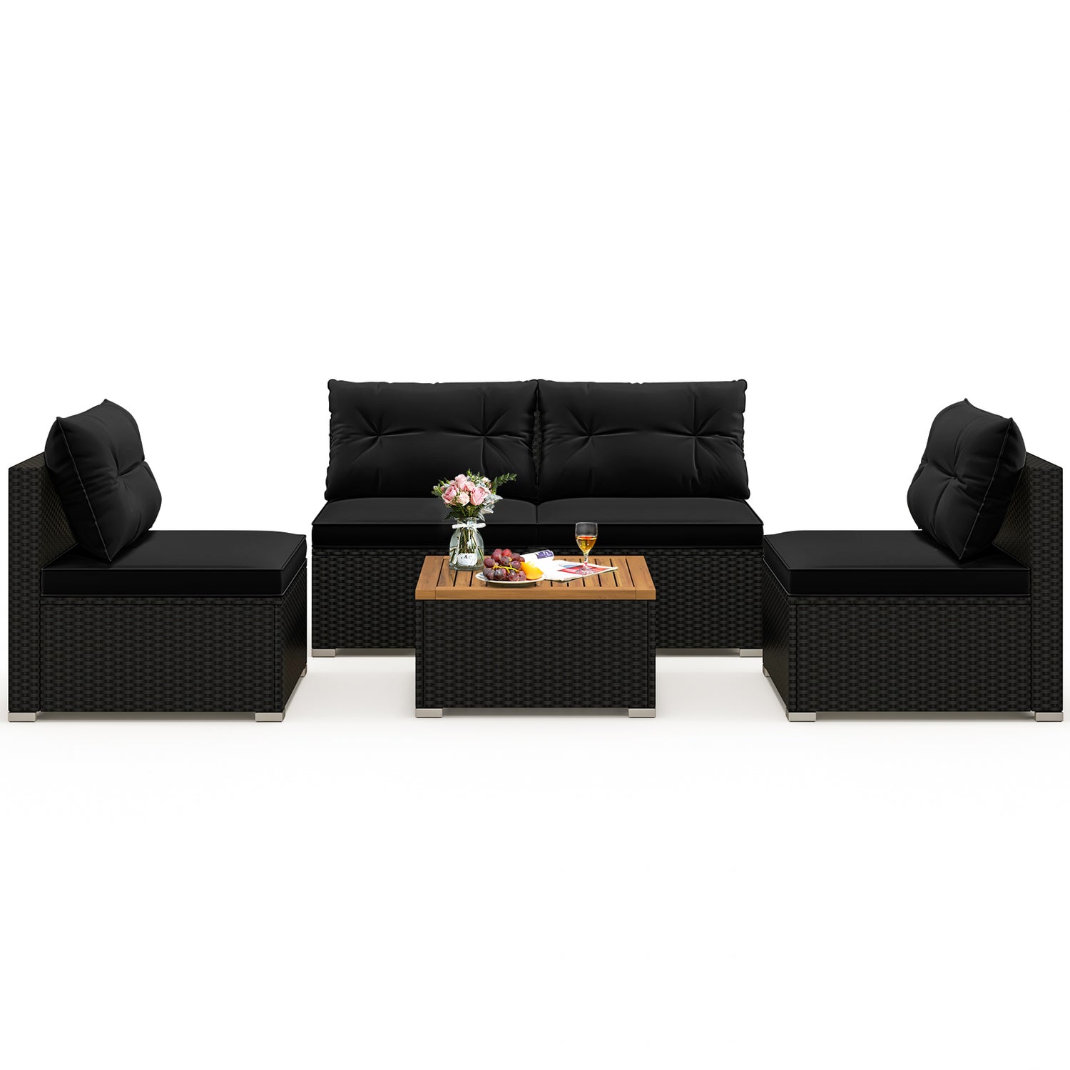 5 Piece Outdoor Furniture Set with Solid Tabletop and Soft Cushions