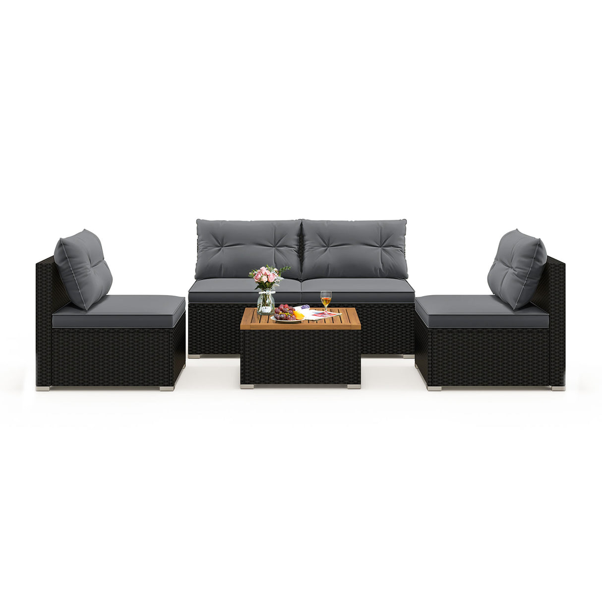 5 Piece Outdoor Furniture Set with Solid Tabletop and Soft Cushions