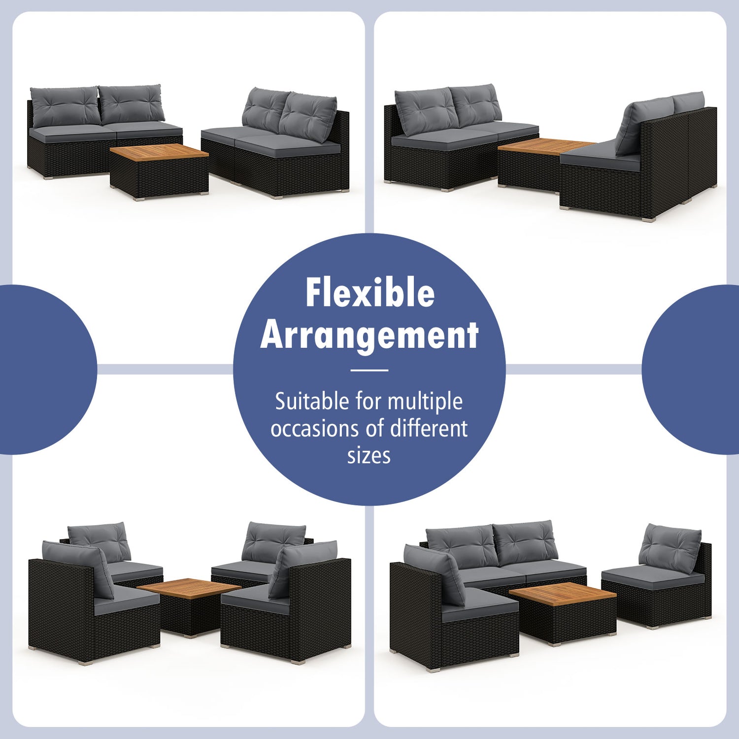 5 Piece Outdoor Furniture Set with Solid Tabletop and Soft Cushions
