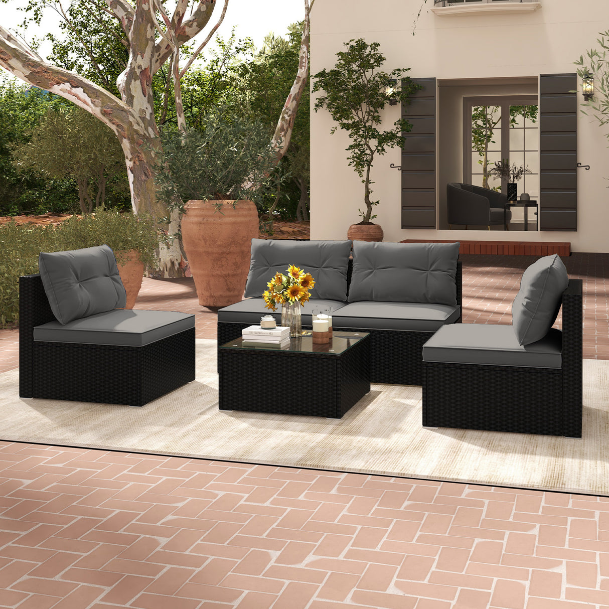 5-Piece Outdoor Patio Furniture Set with Cushions and Coffee Table