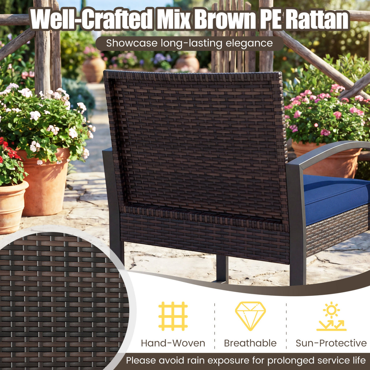 5-Piece Patio Conversation Set with 2 Ottomans and Tempered Glass Side Table