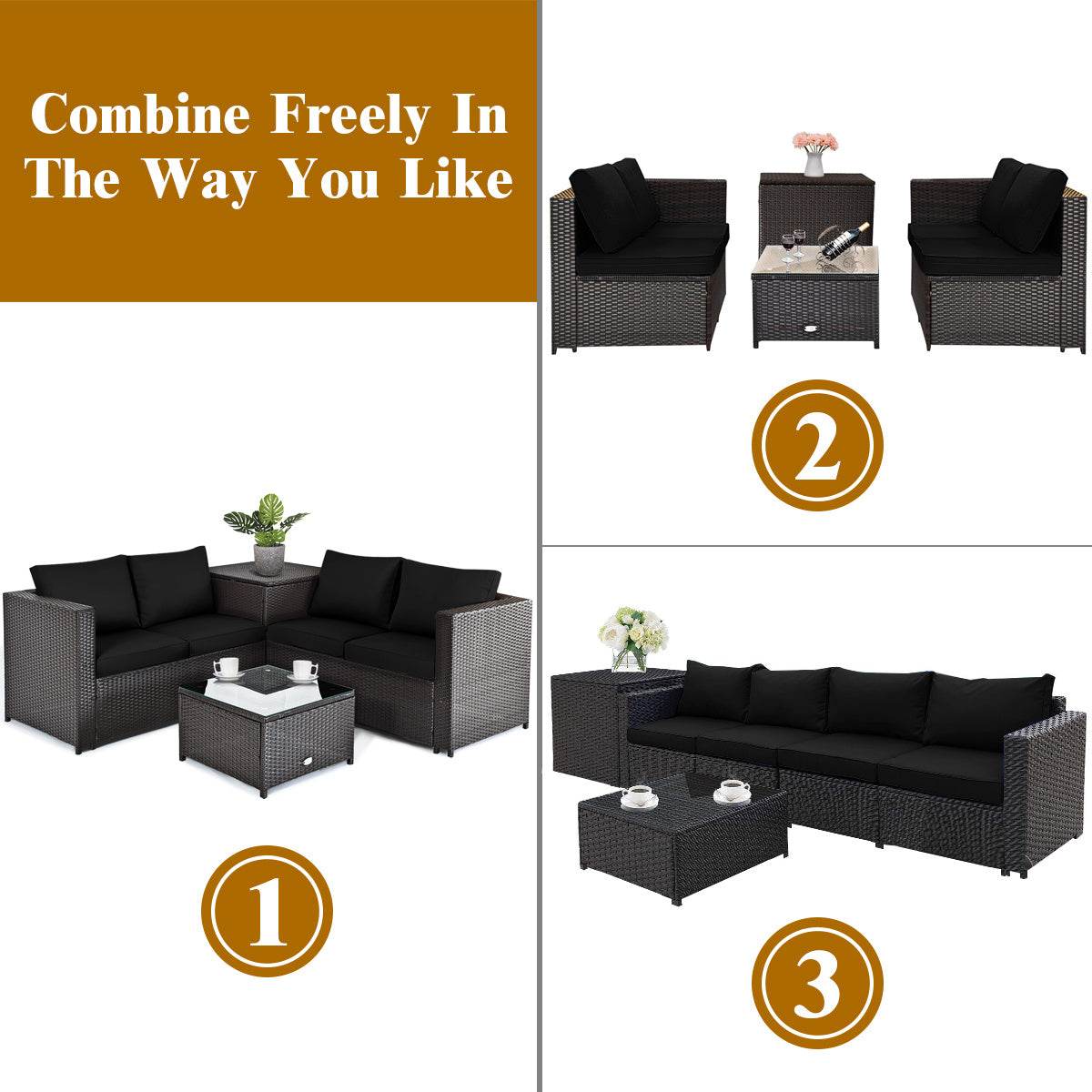 5 Piece Patio Furniture Set with 50000 BTU Propane Fire Pit Table-Black