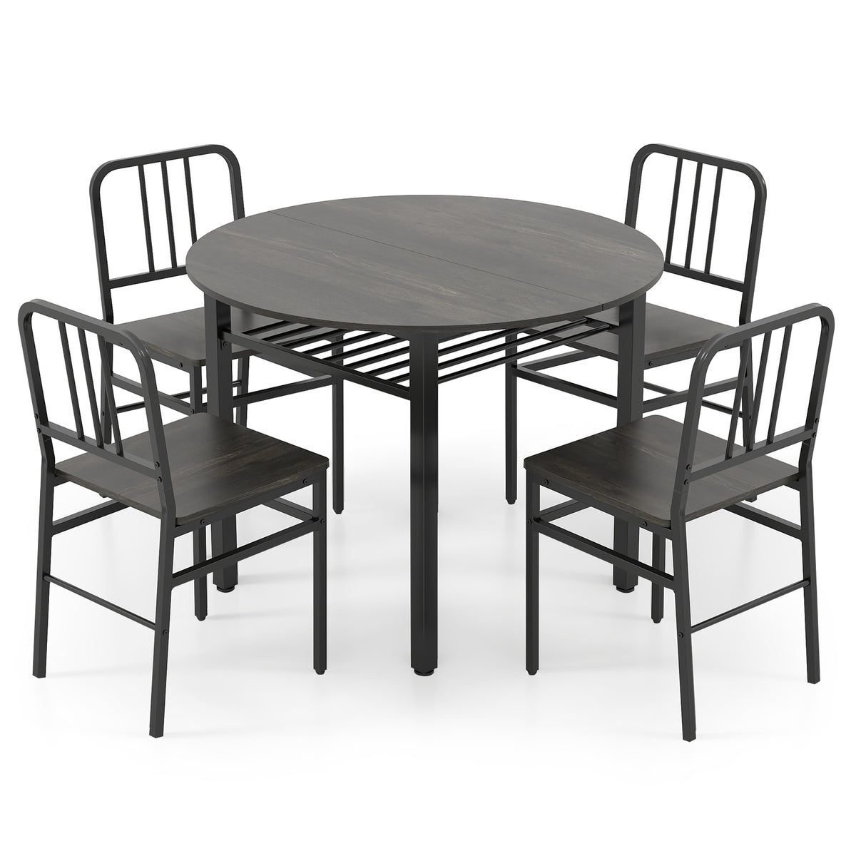 5-Piece Round Dining Table Set with Storage Shelf for Dining Room