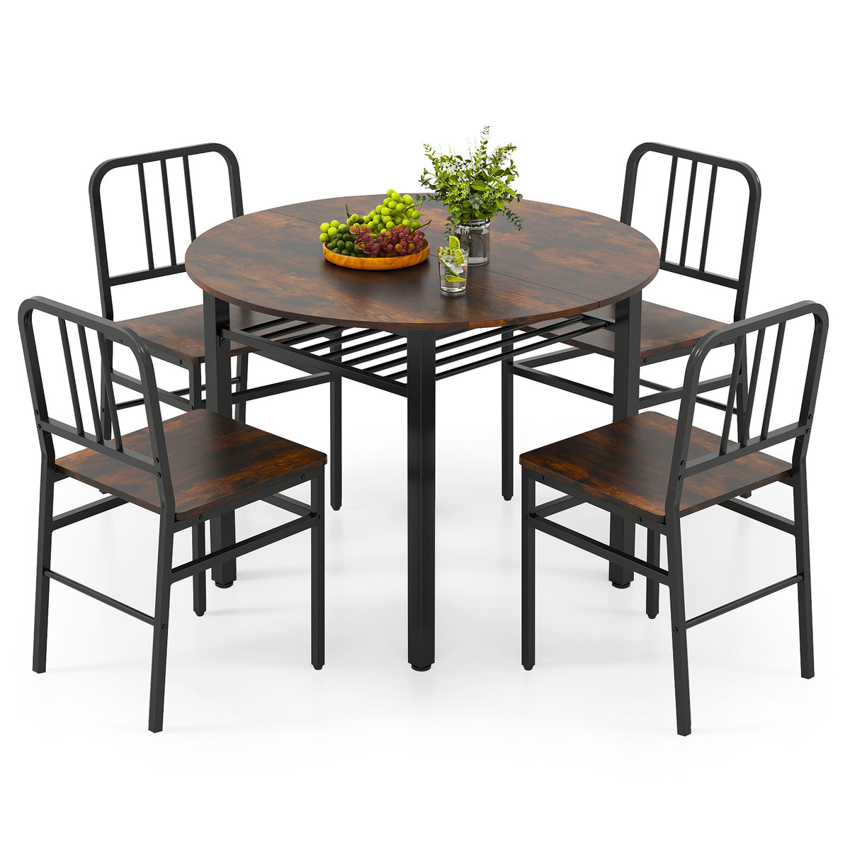 5-Piece Round Dining Table Set with Storage Shelf for Dining Room
