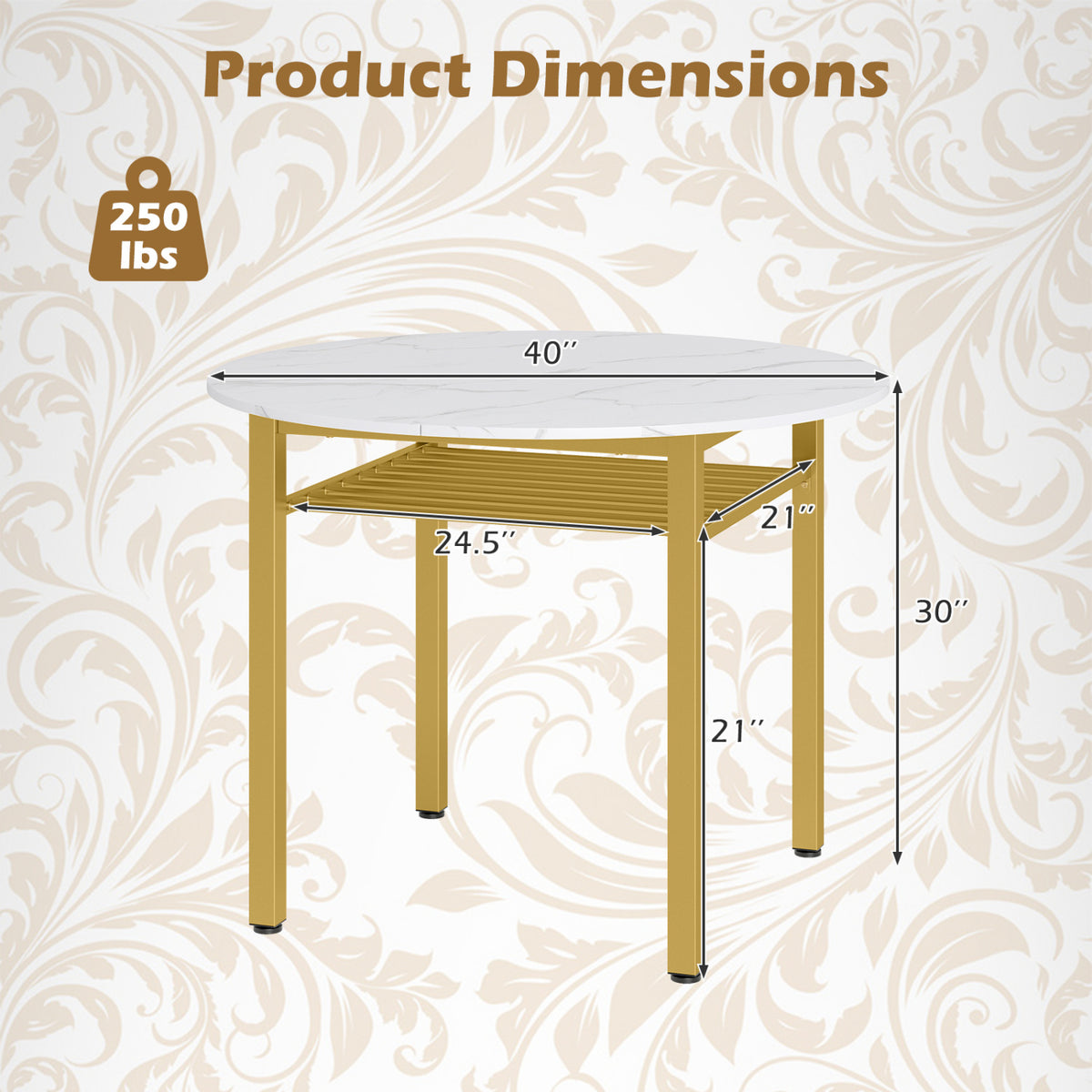 5-Piece Round Dining Table Set with Storage Shelf for Dining Room