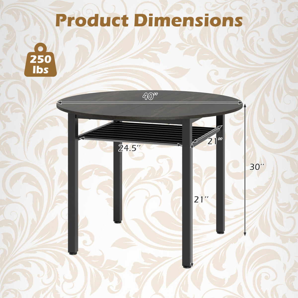 5-Piece Round Dining Table Set with Storage Shelf for Dining Room