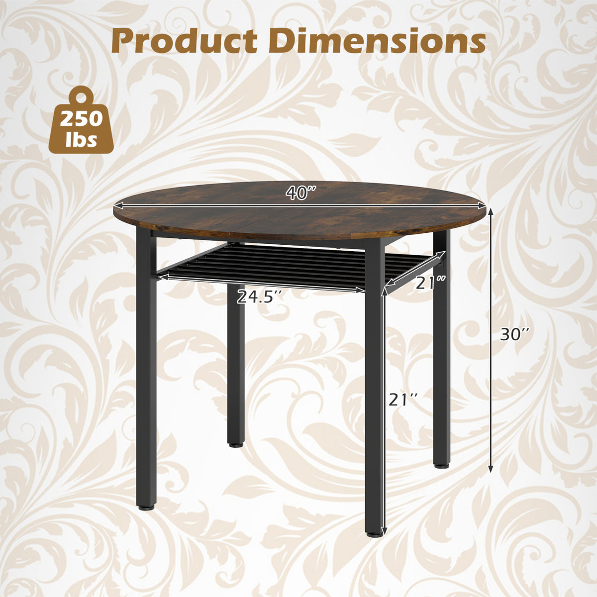 5-Piece Round Dining Table Set with Storage Shelf for Dining Room
