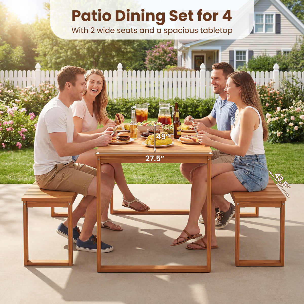 Outdoor Acacia Wood Dining Table with Slatted Tabletop for Garden