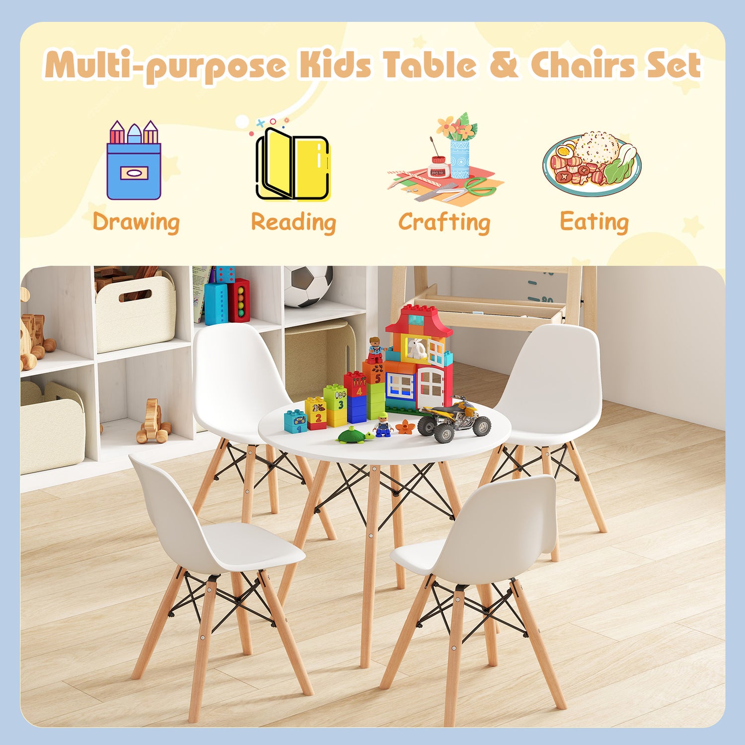 5 Pieces Kids Mid-Century Modern Table Chairs Set